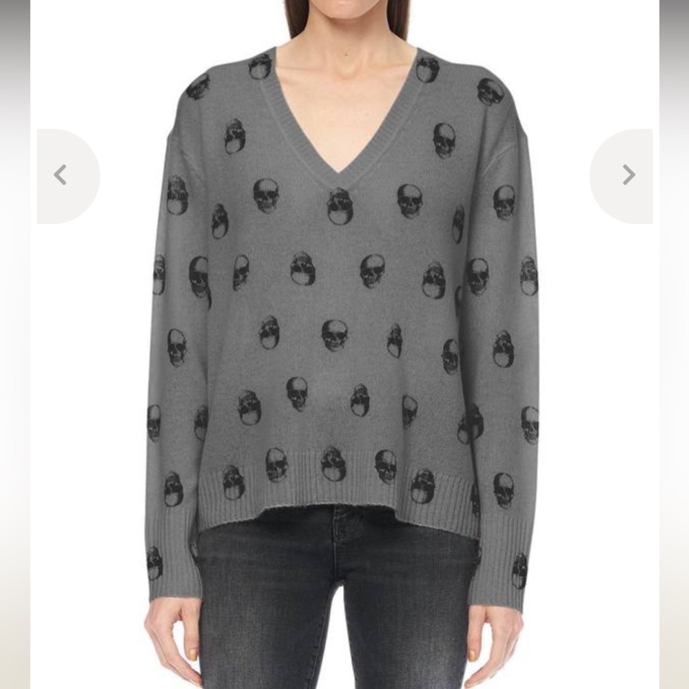 360 Cashmere Grey Jolie Sweater with Skulls